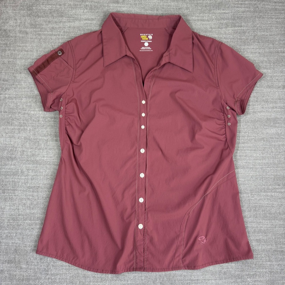 Mountain Hardwear Womens 12 Short Sleeve Button Up Hiking Shirt Pink Outdoor